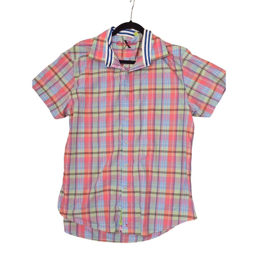 Robert Graham X Mens XL Short Sleeve Button Down Shirt Plaid Multicolor Cotton
